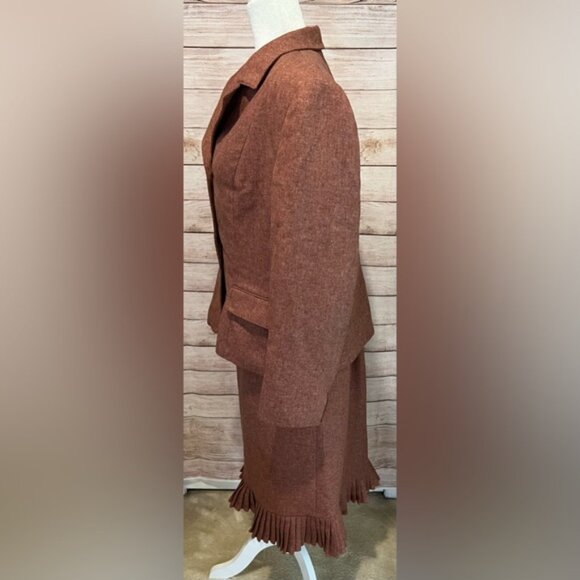 Le Suit size 16 rust tweed pleated around hemline skirt suit Fall - Picture 3 of 13